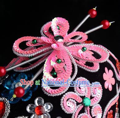 Chinese Traditional Beijing Opera Diva Pink Butterfly Head Ornaments Hair Accessories for Women