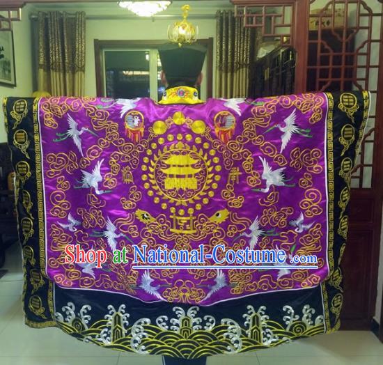 Chinese Traditional Taoism Costume Ancient Taoist Priest Cassocks Embroidered Crane Purple Vestment