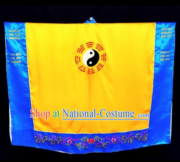 Chinese Traditional Taoism Costume Ancient Taoist Priest Cassocks Embroidered Tai Chi Yellow Vestment