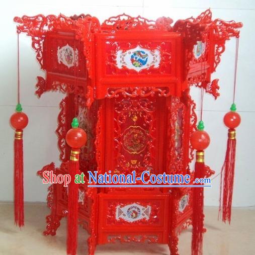 Chinese Traditional Handmade Carving Red Palace Lantern Asian New Year Lantern Ancient Ceiling Lamp