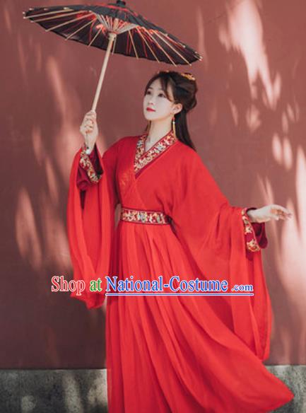 Traditional Chinese Qin Dynasty Palace Lady Red Hanfu Dress Ancient Royal Princess Historical Costumes for Women