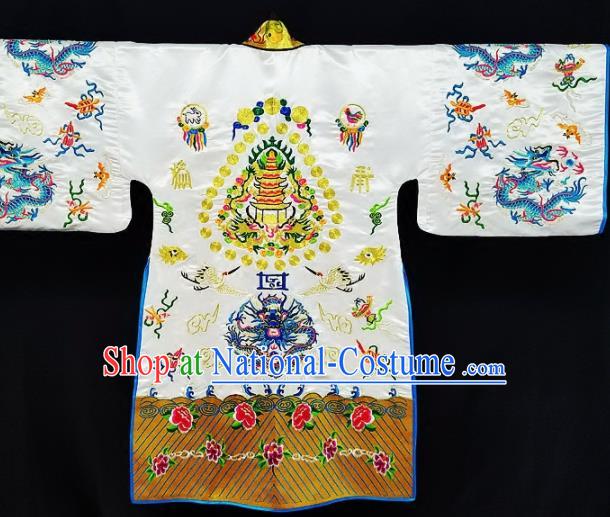 Chinese Ancient Taoist Priest Embroidered Dragon White Cassocks Traditional Taoism Vestment Costume