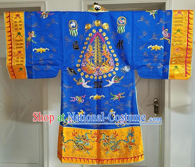 Chinese Ancient Taoist Priest Embroidered Cloud Cranes Royalblue Cassocks Traditional Taoism Vestment Costume