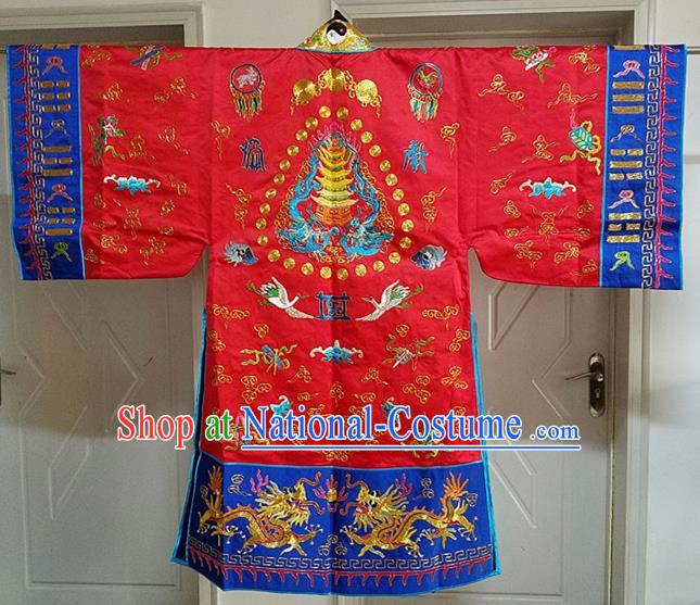 Chinese Ancient Taoist Priest Embroidered Cloud Cranes Red Cassocks Traditional Taoism Vestment Costume