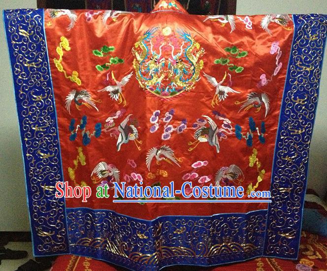 Chinese Ancient Taoist Priest Handmade Embroidered Cloud Cranes Red Cassocks Traditional Taoism Vestment Costume