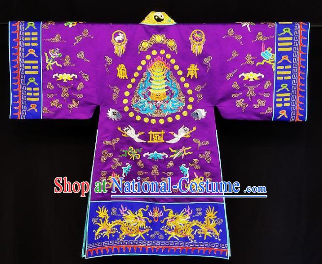 Chinese Ancient Taoist Priest Embroidered Dragons Crane Purple Cassocks Traditional Taoism Vestment Costume