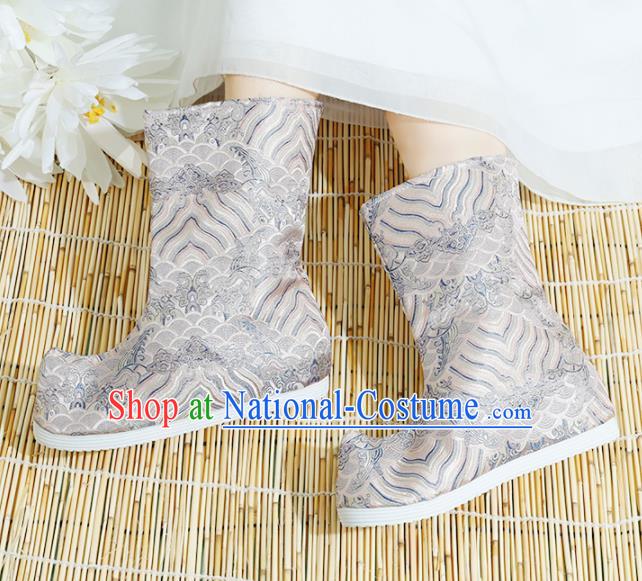 Chinese National Pink Boots Hanfu Shoes Traditional Princess Shoes Embroidered Crane Shoes for Women