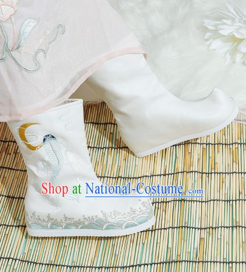 Chinese National Embroidered White Boots Hanfu Shoes Traditional Princess Shoes Ancient Shoes for Women