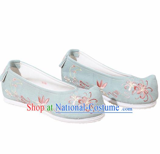 Chinese National Embroidered Chrysanthemum Green Shoes Ancient Traditional Princess Shoes Hanfu Shoes for Women