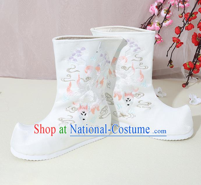 Chinese National Embroidered Fox White Boots Hanfu Shoes Traditional Princess Shoes Ancient Shoes for Women