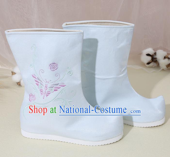 Chinese National Embroidered Butterfly Blue Boots Hanfu Shoes Traditional Princess Shoes Ancient Shoes for Women