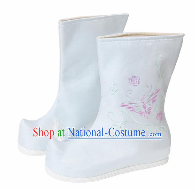 Chinese National Embroidered Butterfly Blue Boots Hanfu Shoes Traditional Princess Shoes Ancient Shoes for Women