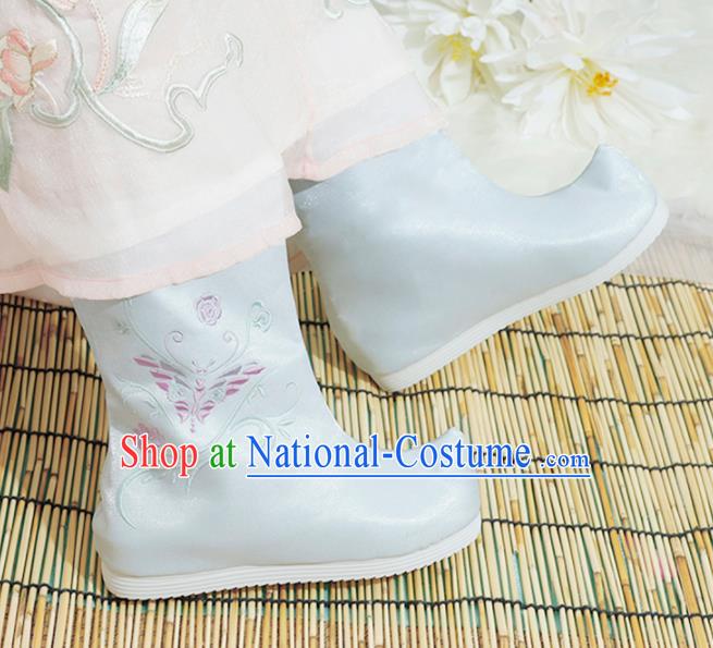 Chinese National Embroidered Butterfly Blue Boots Hanfu Shoes Traditional Princess Shoes Ancient Shoes for Women