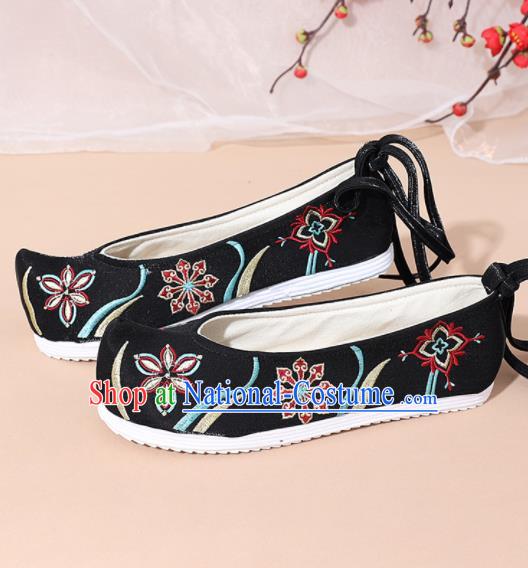 Chinese National Black Embroidered Shoes Ancient Traditional Princess Shoes Hanfu Shoes for Women