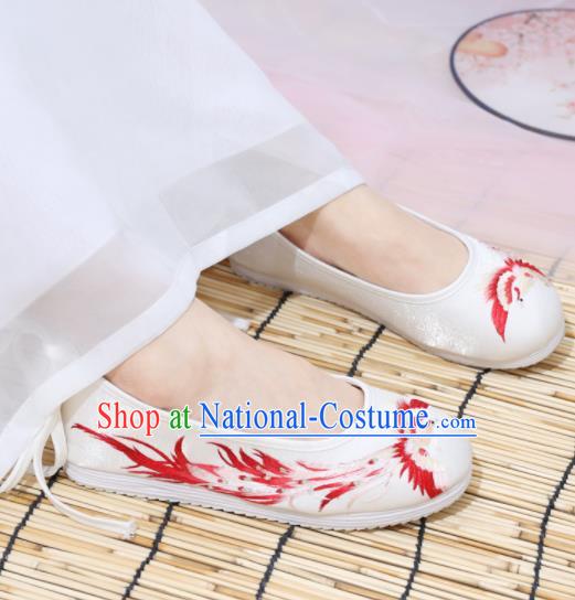 Traditional Chinese National Embroidered Red Phoenix Shoes Ancient Princess Shoes Handmade Hanfu Shoes for Women