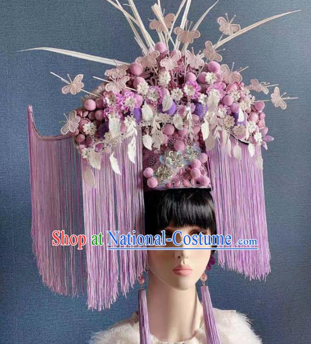 Traditional Chinese Deluxe Hair Accessories Halloween Stage Show Purple Tassel Headdress for Women