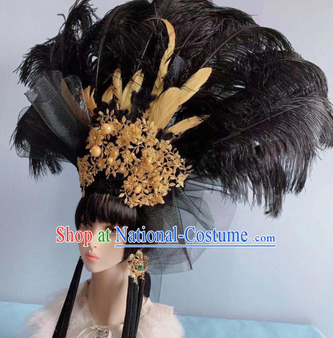 Top Grade Halloween Stage Show Black Feather Hair Accessories Brazilian Carnival Headdress for Women