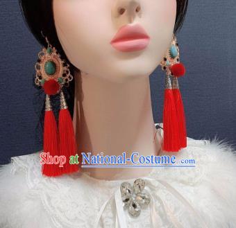 Traditional Chinese Deluxe Red Tassel Ear Accessories Halloween Stage Show Earrings for Women