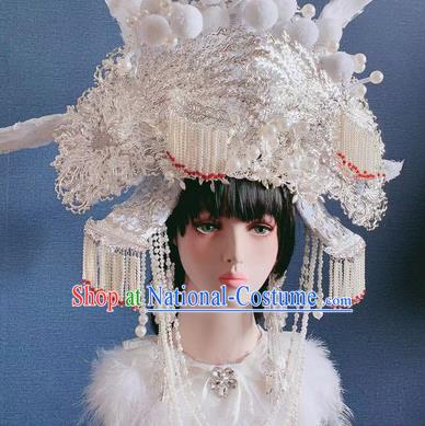 Traditional Chinese Deluxe Beads Tassel Phoenix Coronet Hair Accessories Halloween Stage Show Headdress for Women