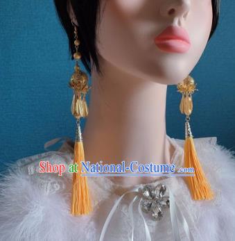 Traditional Chinese Deluxe Yellow Tassel Ear Accessories Halloween Stage Show Earrings for Women