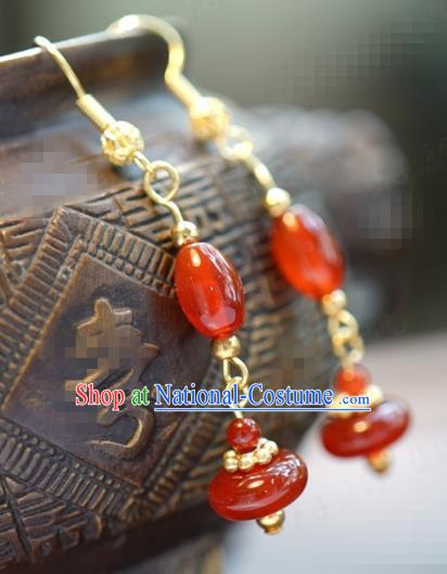 Traditional Chinese Handmade Court Ear Accessories Ancient Princess Red Agate Earrings for Women