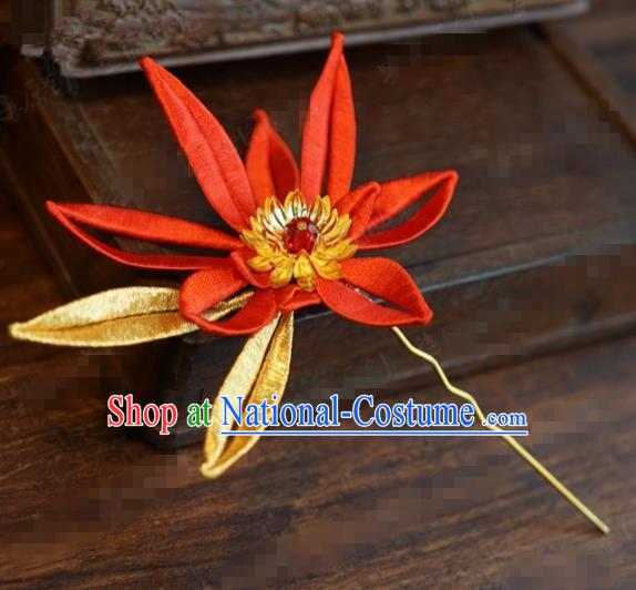 Traditional Chinese Handmade Court Red Flower Hairpins Hair Accessories Ancient Hanfu Hair Clip for Women