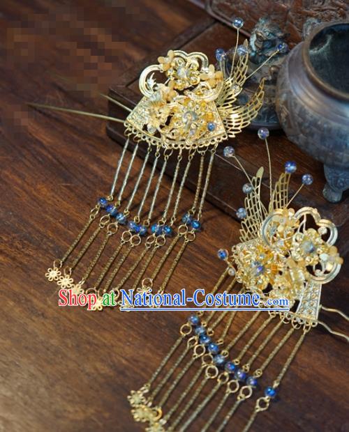 Traditional Chinese Handmade Court Golden Tassel Hairpins Hair Accessories Ancient Hanfu Hair Clip for Women