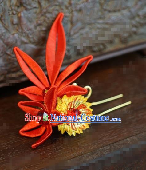 Traditional Chinese Handmade Court Red Maple Leaf Hairpins Hair Accessories Ancient Hanfu Hair Clip for Women