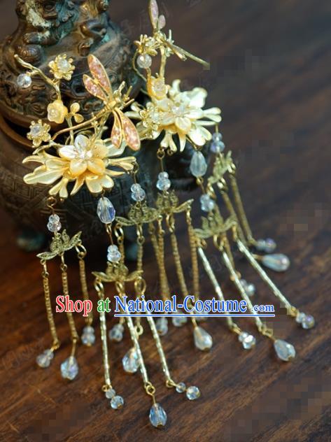 Traditional Chinese Ancient Queen Dragonfly Tassel Hair Clip Handmade Hanfu Court Hairpins Hair Accessories for Women