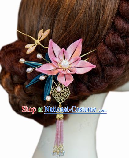 Traditional Chinese Ancient Queen Dragonfly Lotus Hair Clips Handmade Hanfu Court Hairpins Hair Accessories for Women