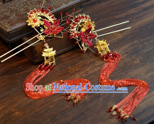 Traditional Chinese Ancient Bride Tassel Hair Clip Handmade Hanfu Court Queen Hairpins Hair Accessories for Women