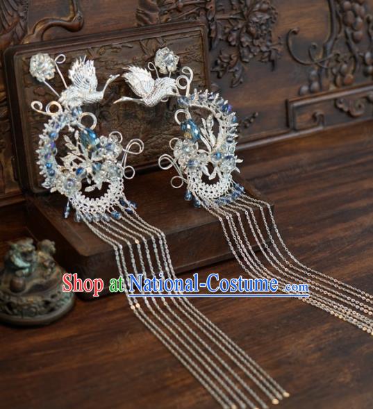 Traditional Chinese Handmade Court Crane Tassel Hairpins Hair Accessories Ancient Hanfu Hair Clip for Women