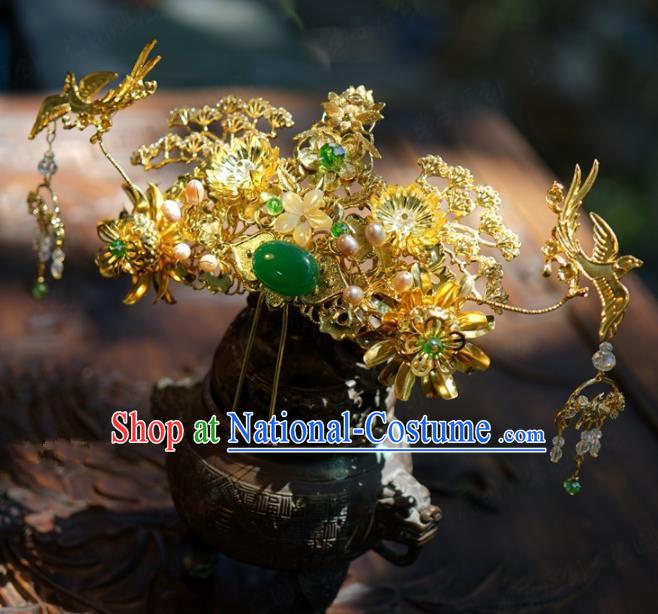 Traditional Chinese Handmade Court Golden Bird Hair Crown Hairpins Hair Accessories Ancient Hanfu Hair Clip for Women