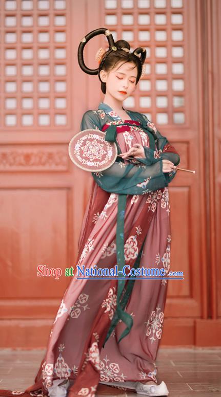 Traditional Chinese Tang Dynasty Palace Infanta Replica Costumes Ancient Goddess Princess Wine Red Hanfu Dress for Women