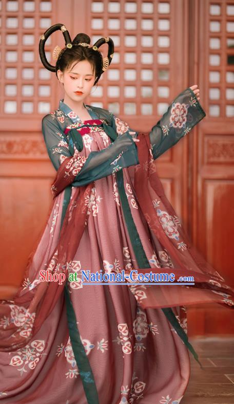 Traditional Chinese Tang Dynasty Palace Infanta Replica Costumes Ancient Goddess Princess Wine Red Hanfu Dress for Women