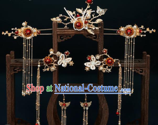 Traditional Chinese Wedding Hair Accessories Ancient Bride Tassel Hairpins Complete Set for Women