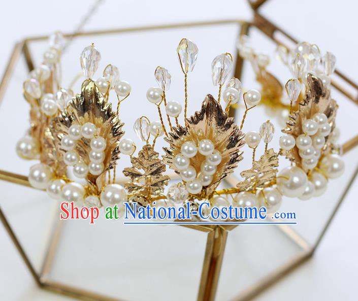 Handmade Baroque Princess White Beads Royal Crown Children Hair Clasp Hair Accessories for Kids