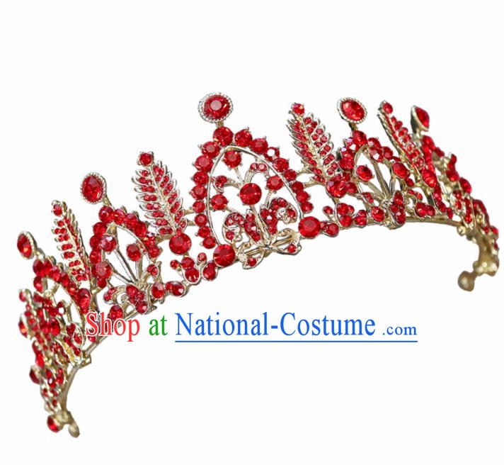 Handmade Baroque Princess Red Crystal Royal Crown Children Hair Accessories for Kids