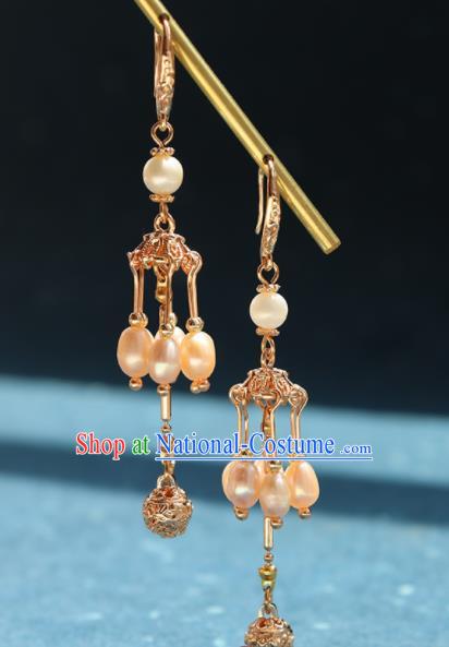 Traditional Chinese Handmade Pearls Tassel Earrings Hanfu Ear Accessories for Women