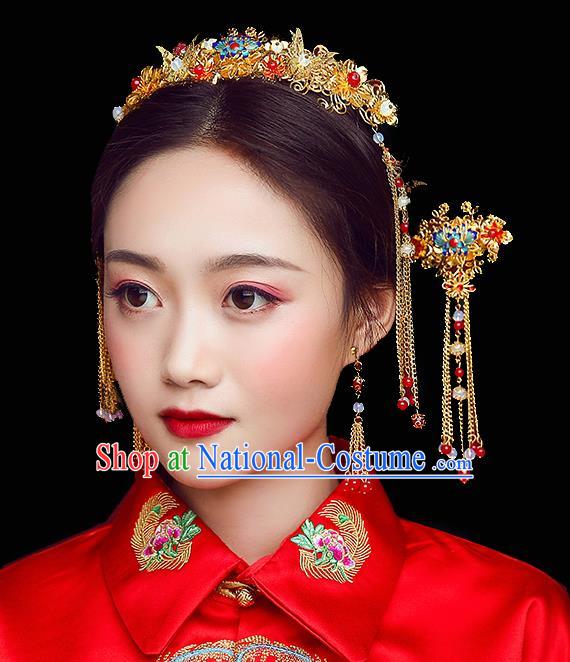 Traditional Chinese Wedding Handmade Butterfly Hair Comb Ancient Bride Hairpins Hair Accessories Complete Set