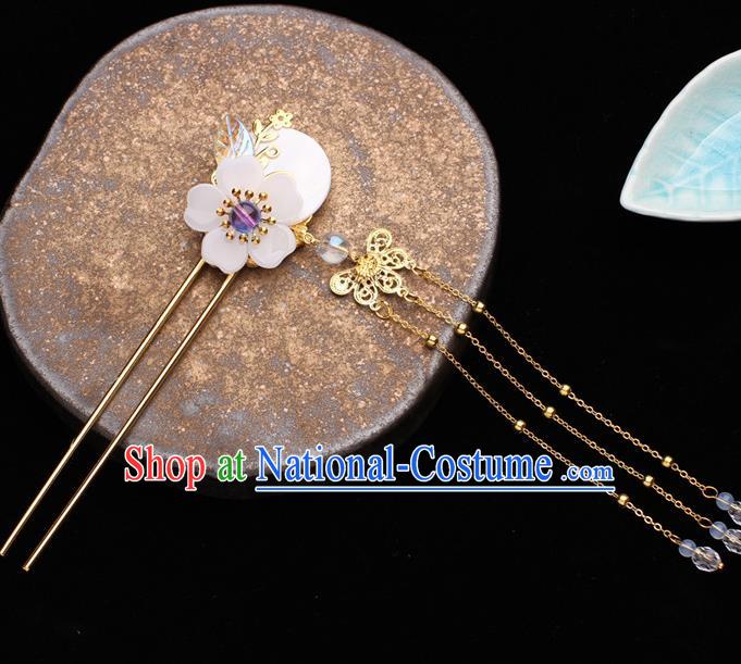 Traditional Chinese Hanfu Golden Tassel Hair Clip Ancient Court Princess Plum Hairpins Handmade Hair Accessories for Women