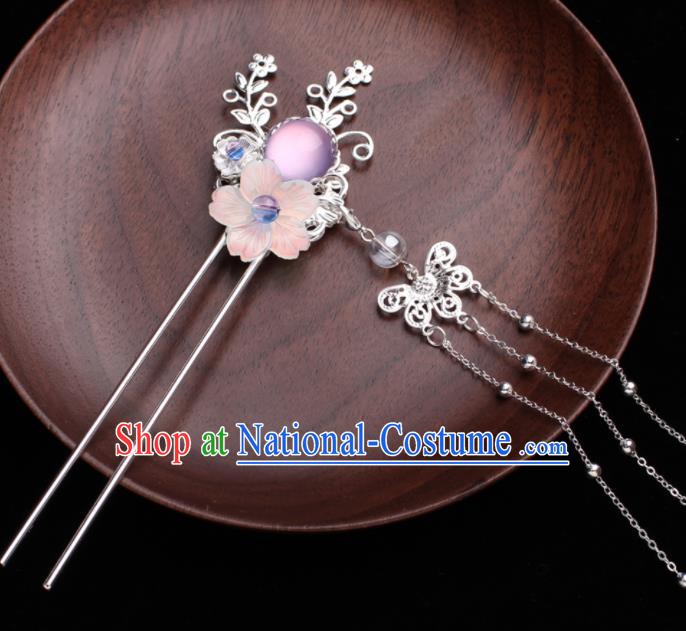 Traditional Chinese Hanfu Pink Sakura Tassel Hair Clip Ancient Court Princess Hairpins Handmade Hair Accessories for Women