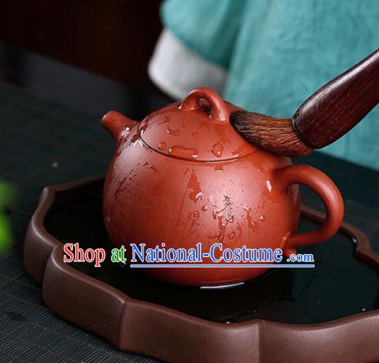 Traditional Chinese Handmade Zisha Teapot Dark Red Enameled Pottery Teapot