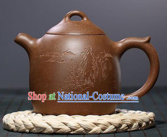 Traditional Chinese Handmade Zisha Teapot Dark Red Clay Pottery Teapot