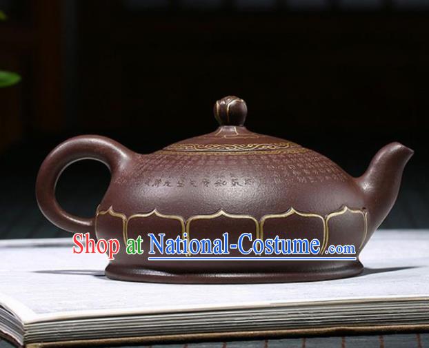 Traditional Chinese Handmade Zisha Teapot Dark Red Clay Pottery Lotus Teapot