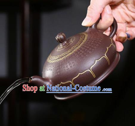 Traditional Chinese Handmade Zisha Teapot Dark Red Clay Pottery Lotus Teapot