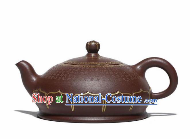 Traditional Chinese Handmade Zisha Teapot Dark Red Clay Pottery Lotus Teapot