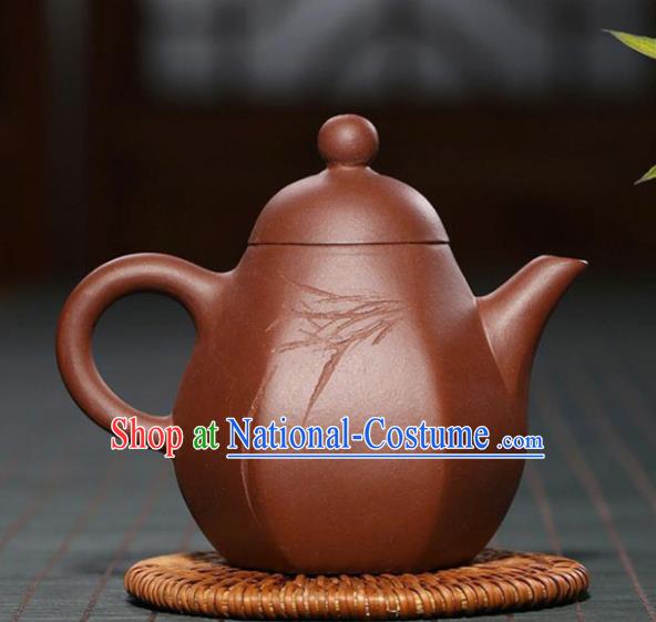 Traditional Chinese Handmade Carving Orchid Zisha Teapot Red Clay Pottery Teapot