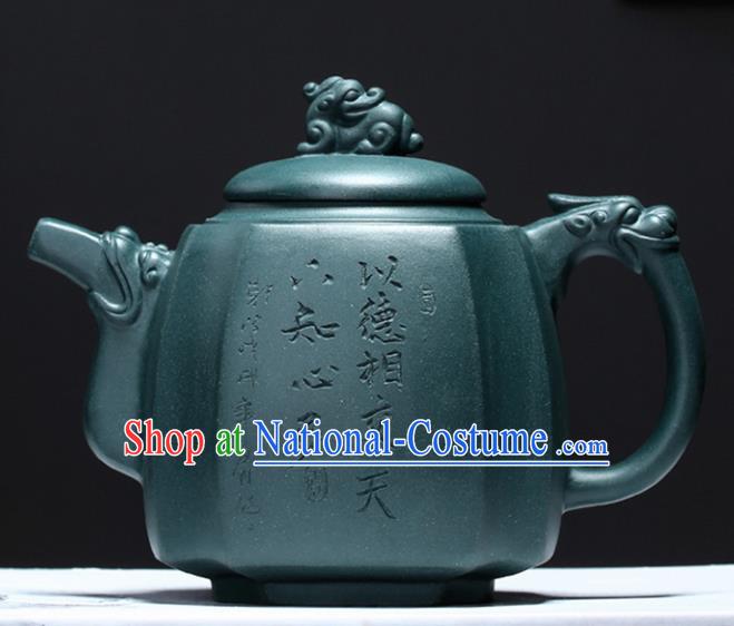 Traditional Chinese Handmade Carving Bamboo Zisha Teapot Green Clay Pottery Teapot