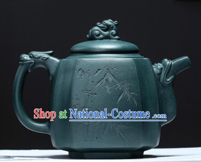 Traditional Chinese Handmade Carving Bamboo Zisha Teapot Green Clay Pottery Teapot